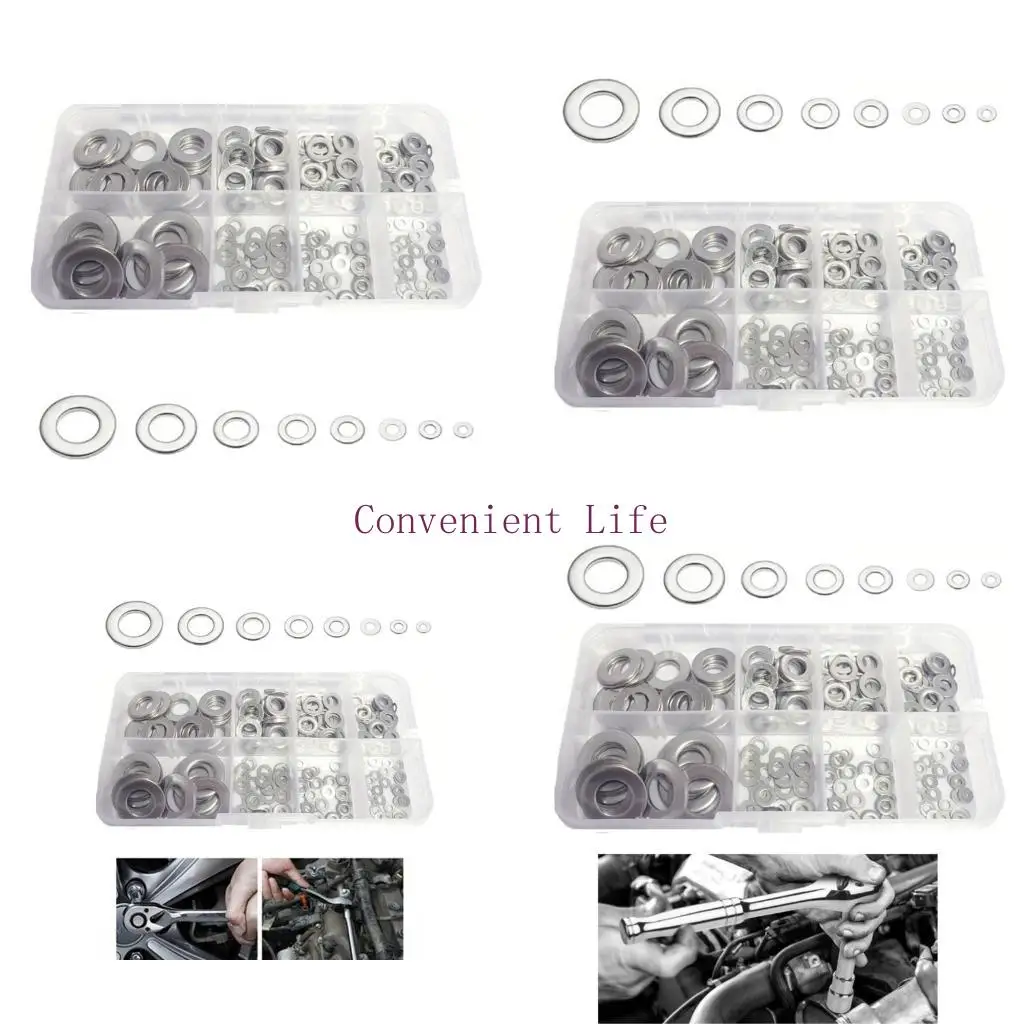 

L1EE 180pcs нержавеющая сталь Плоские шайбы, плоские шайбы для винтов и болтов