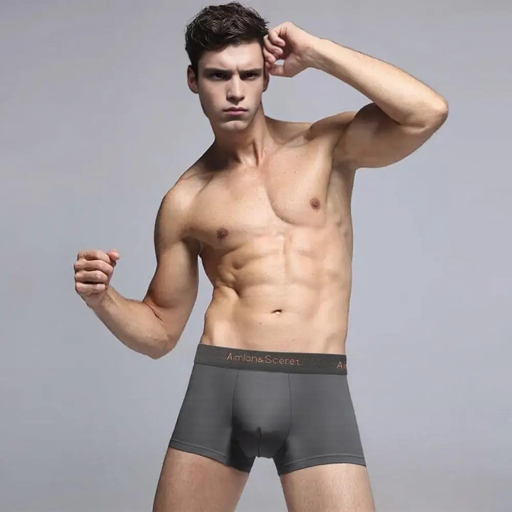 

Elastic Mid-waist Underwear Breathable Cotton Boxers Men's Elastic Mid-waist Boxer Briefs with U-convex Design Letter for Daily