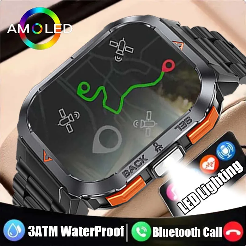 2024 New Men Outdoor military Smart Watch Bluetooth Call Compass LED Lighting IP68 5ATM Waterproof Heart Rate Track Smart Watch