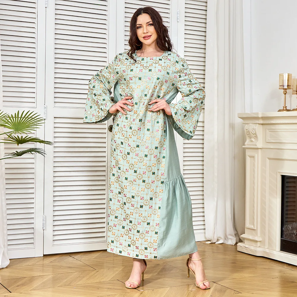 فستان عباية للنساء فساتين الحفلات جلابية ترتر بأربطة لعيد الإسلام فيستدوس عربي طويل رداء مسلم المغرب دبي قفطان رمضان #2