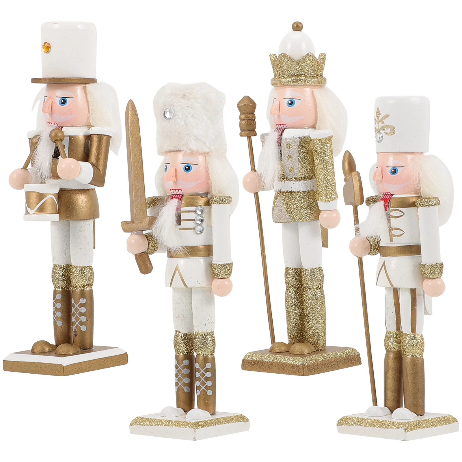 

4 Pcs Wooden Nutcracker Christmas Decorations Eco Friendly Painted Figures Xmas ornaments for Shelf Table Fireplace