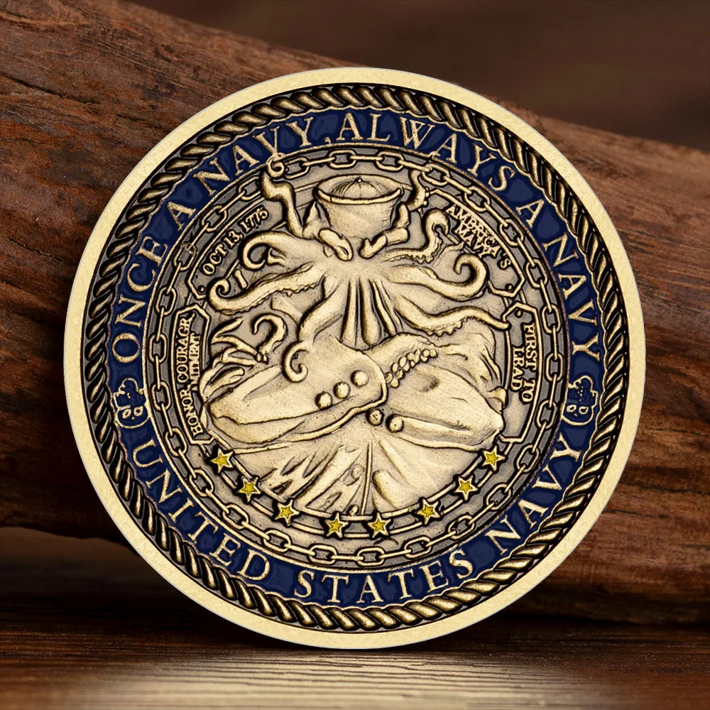 Once A Navy,Always A Navy Bronze Golden Plated Collectible Coin US Navy Souvenir Coin Creative Gift