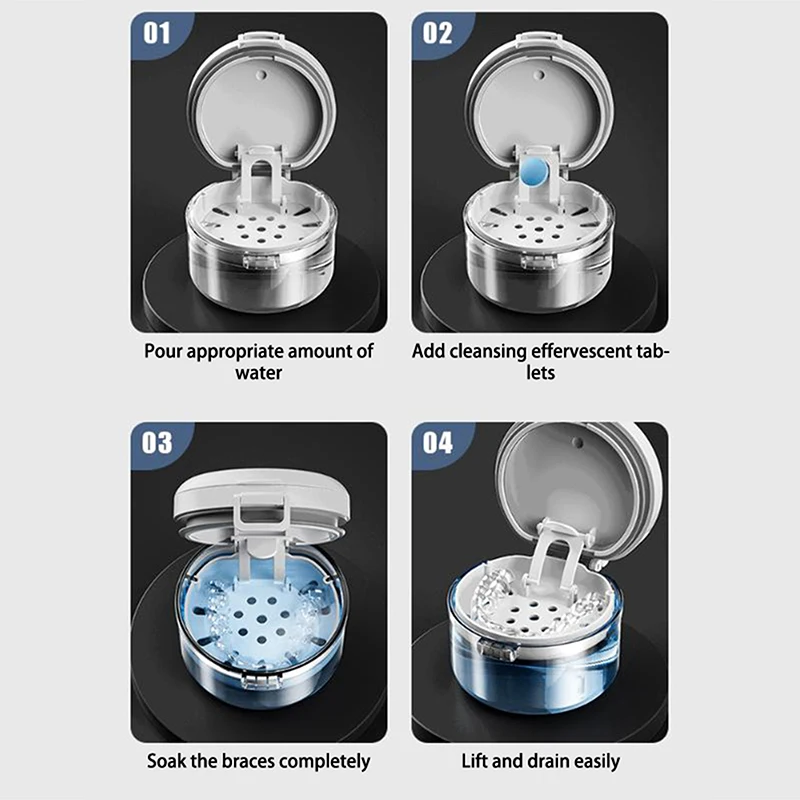 

Orthodontic Retainer Double Layer Braces Storage Box Soaking Invisible Teeth Denture Cleaning Tooth Storage Portable Belt Case