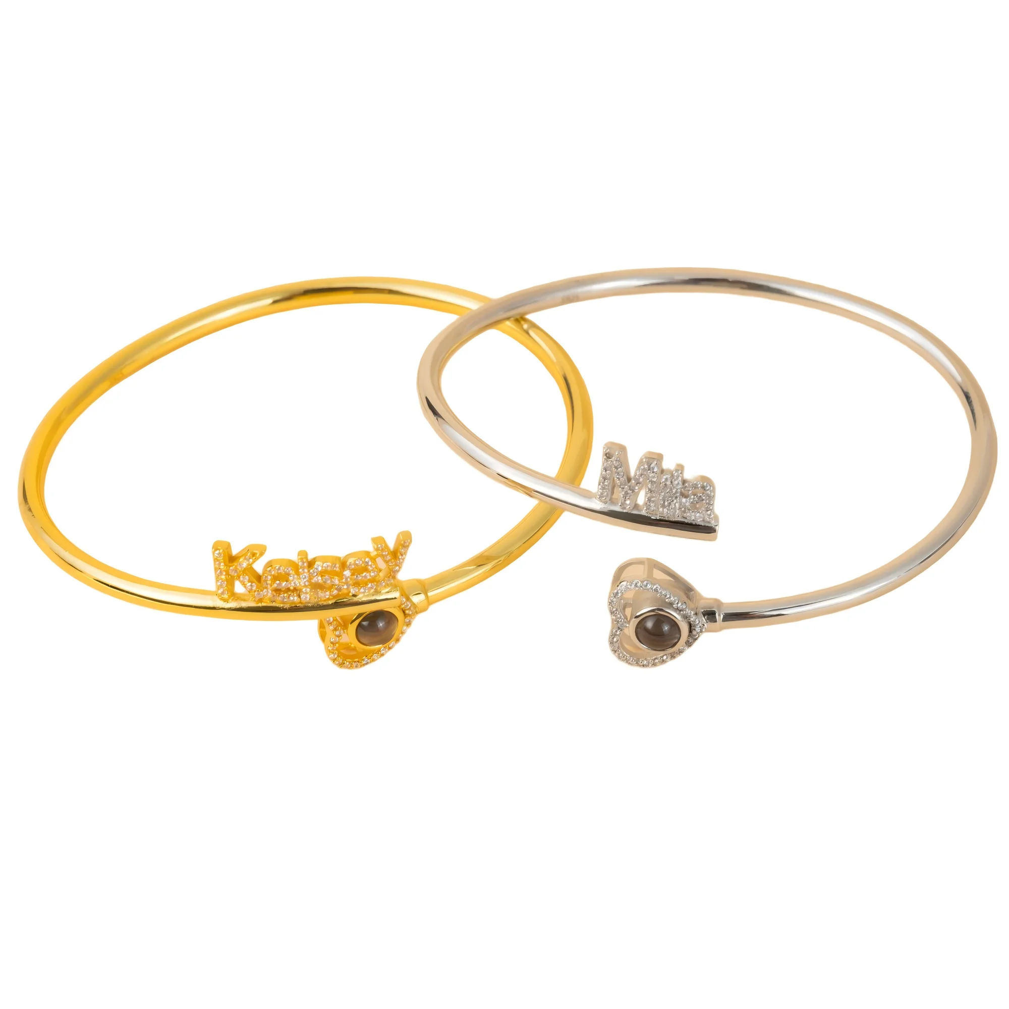 

Qianyu Personalized Name Projection Bracelet Custom Gold/Silver Color Heart Design Bangle Unisex Trendy Anniversary Fashion