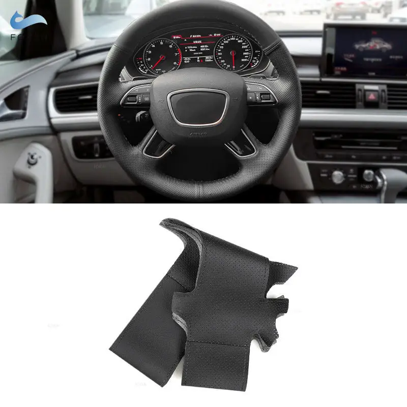 For Audi A3 8V A4 B8 A6 A8 2014 2015 Q3 Q5 2013-2016 Q7 S8 Braid on Car Steering Wheel Black Perforated Microfiber Leather Cover