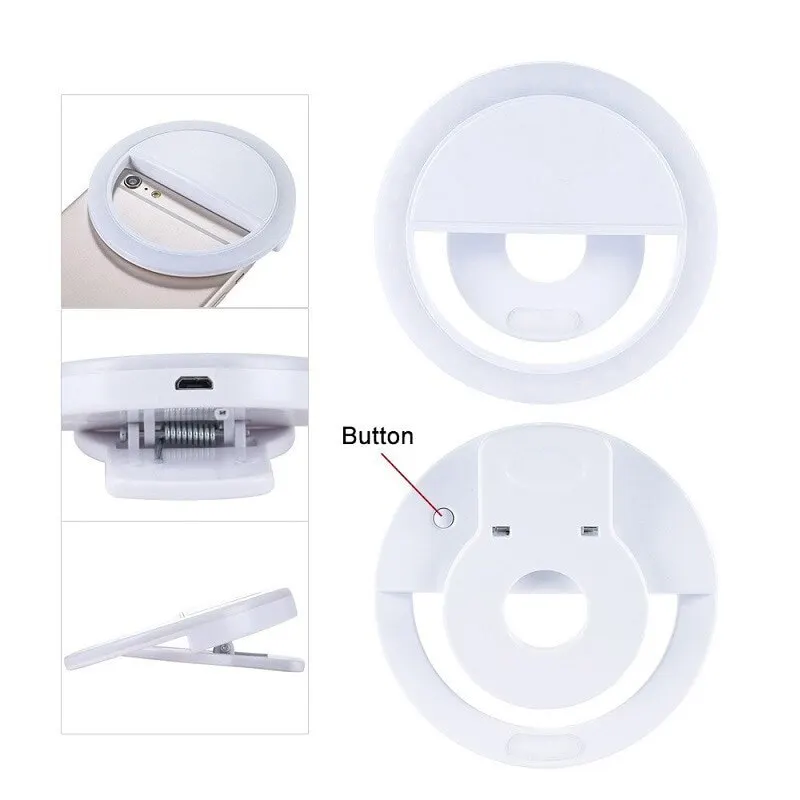 Carga USB LED Selfie Ring Light, Lente Do Telefone Móvel, iPhone, Samsung, Xiaomi