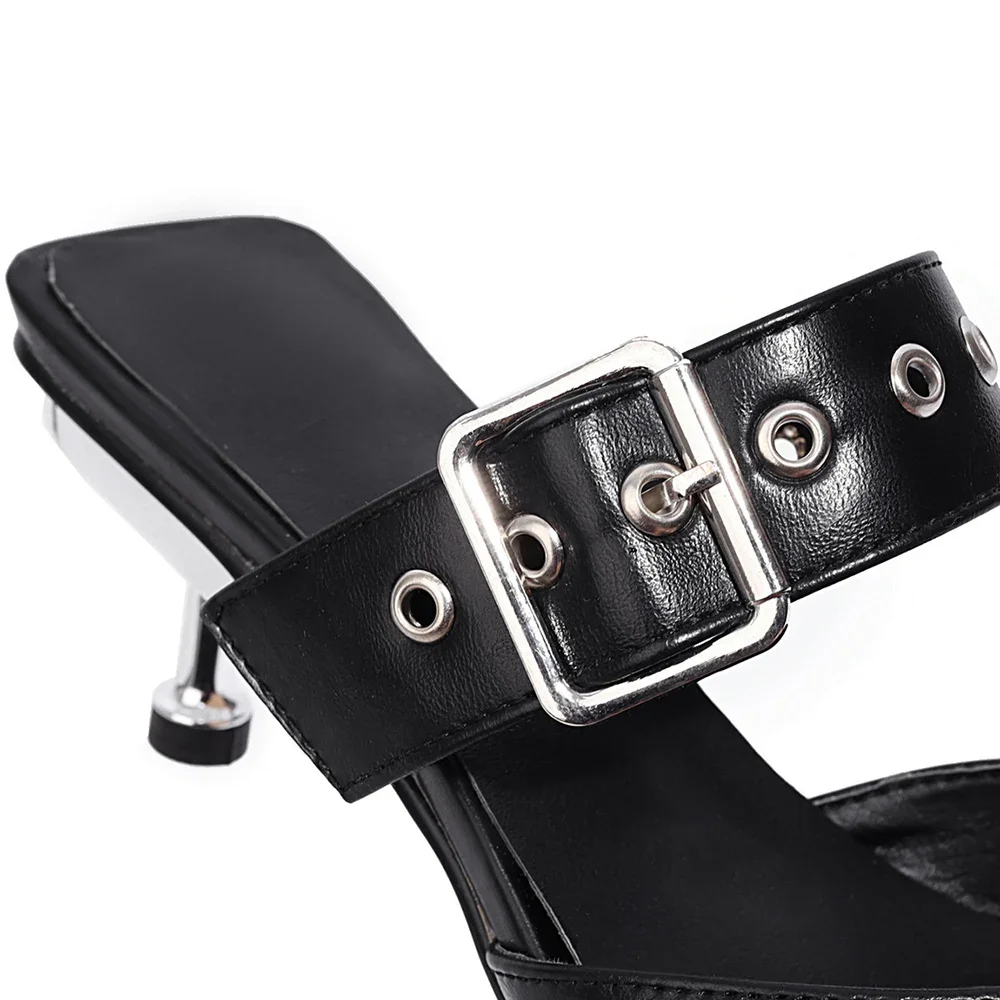 Brand New Sexy Black White Women Slingback Sandals  Buckle High Heel Lady Party Shoes Plus Big Size 10 43 45 48