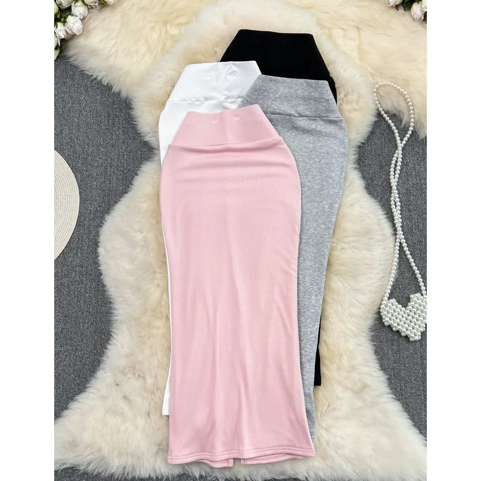 

Новая летняя женская юбка-миди с высокой талией, утягивающая, выше колена, с разрезом, фасон «рыбий хвост», в стиле Dongda Gate, повседневная, элегантная