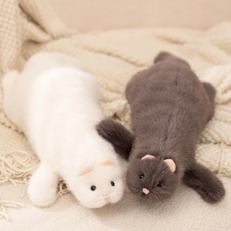 New Simulation Ferret Plush Toys Kawaii Lifelike Animal White Brown Mink Plushie Pillow Stuffed Soft Sofa Cushion Creative Gifts