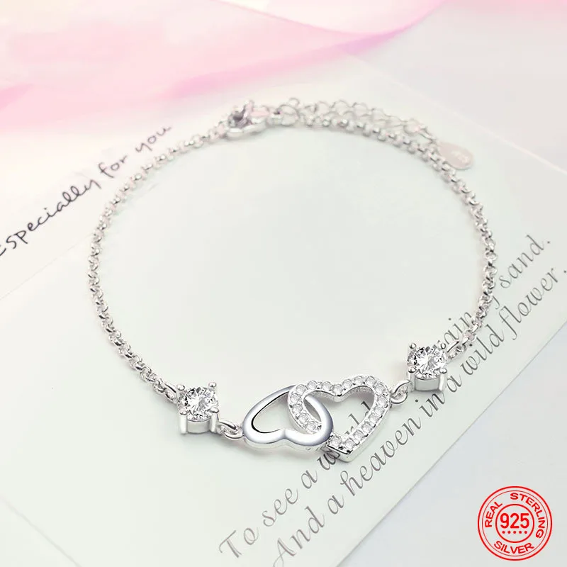 

925 Sterling Silver Heart Shaped White Crystal Fashion Zircon Bracelets For Women Wedding Jewelry Party Gift