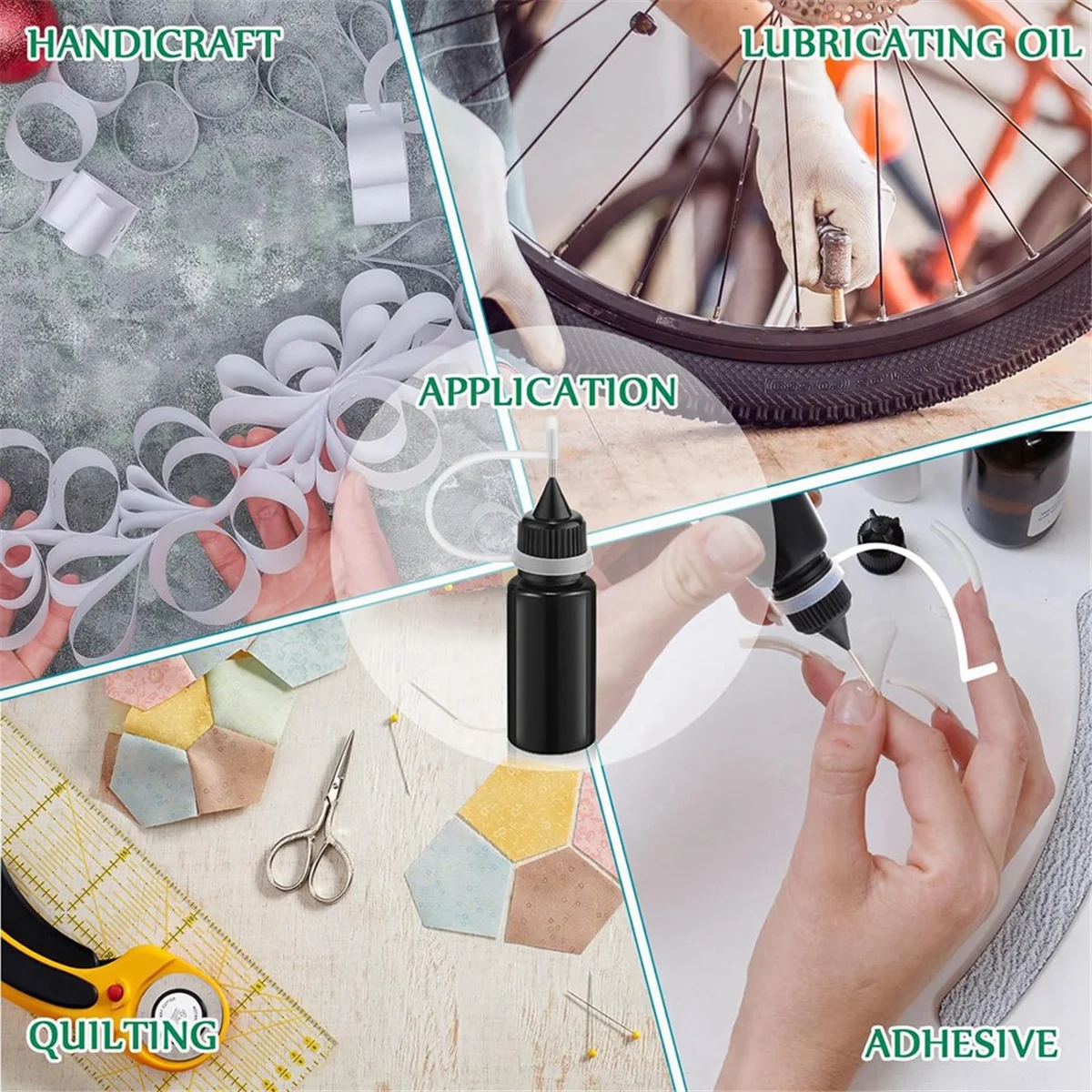 Botol plastik anti ringan Mini, 100 buah lem ujung jarum hitam, botol plastik anti ringan, botol aplikator ujung jarum presisi 10 Ml