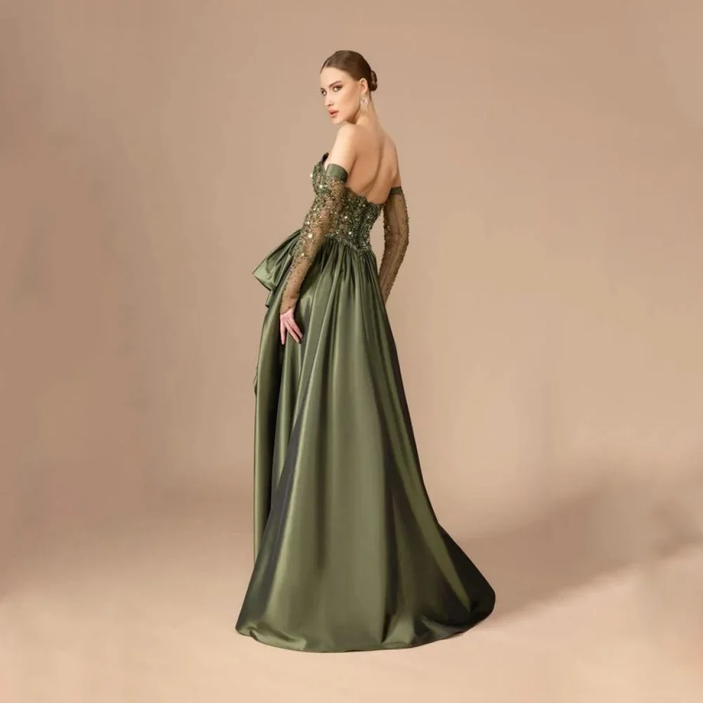 فساتين سهرة أنيقة عالية الجودة من الساتان بطول الأرض فستان حفلة موسيقية على شكل قلب ترتر مطرز بالخرز رداء De Soirée مخصص