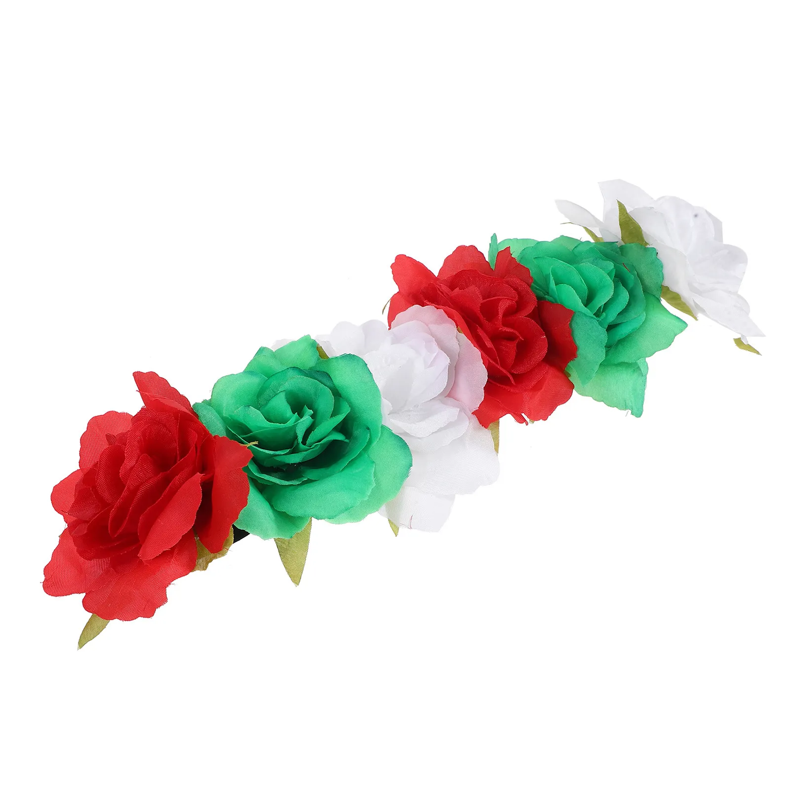 Floral Headband Simulation Flower Garland Crown Hair Wreath Red White Bridal Headpiece for Wedding Party Festival
