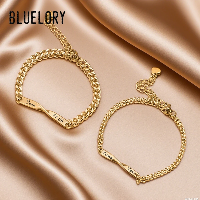 

Bluelory Engraved Name Infinite Shape Bracelet For Women Men Stainless Steel Custom Date Distortion Bracelets Jewelry Gifts