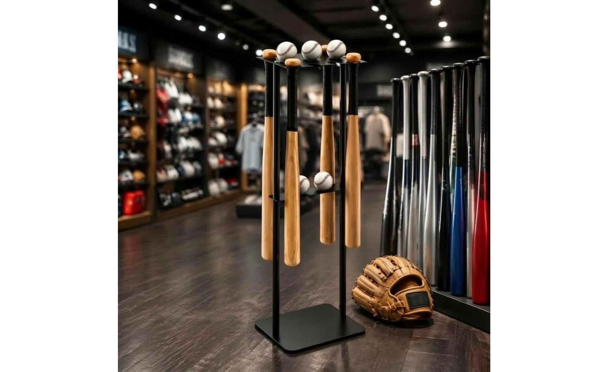Metal Baseball Display Rack Mobile Baseball Club Storage Rack Floor Club Holder Free Standing Stable Base for Sports Room