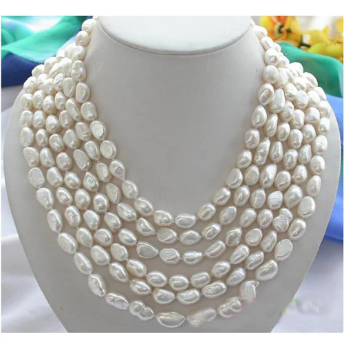 

Favorite Pearl Jewelry,6Rows AAA 7-9MM White Color Baroque Freshwater Pearl Necklace,Perfect Birthday Wedding Party Lady Gift