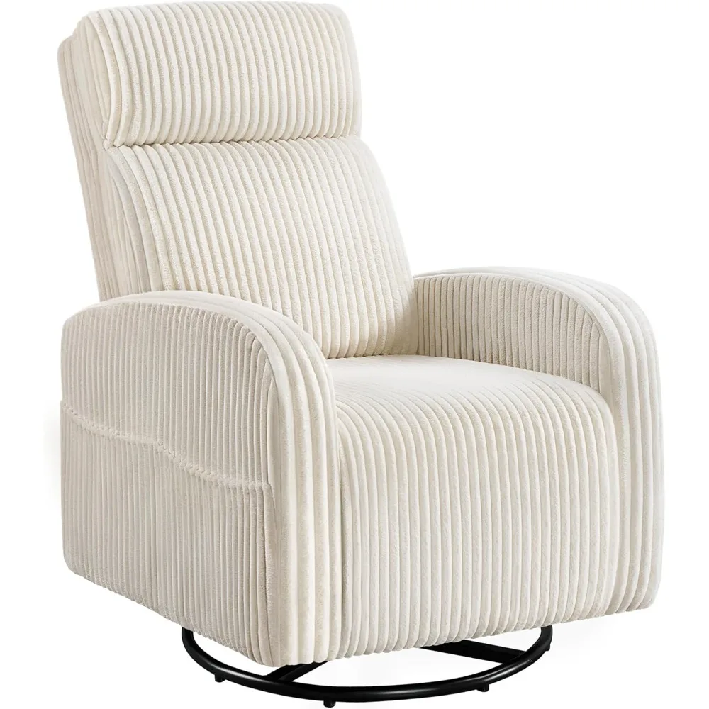 360 ° Silla planeadora giratoria para guardería, mecedora, silla de lactancia con bolsillos laterales, planeador de pana para sala de estar