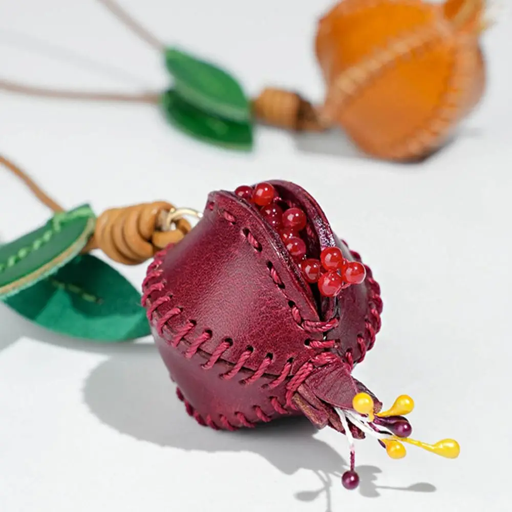 Trendy Hanger Pomegranate Fruit Pendant Handmade Car Keyring Leather Keychain Cartoon Fashion Bag Pendant Car Accessory
