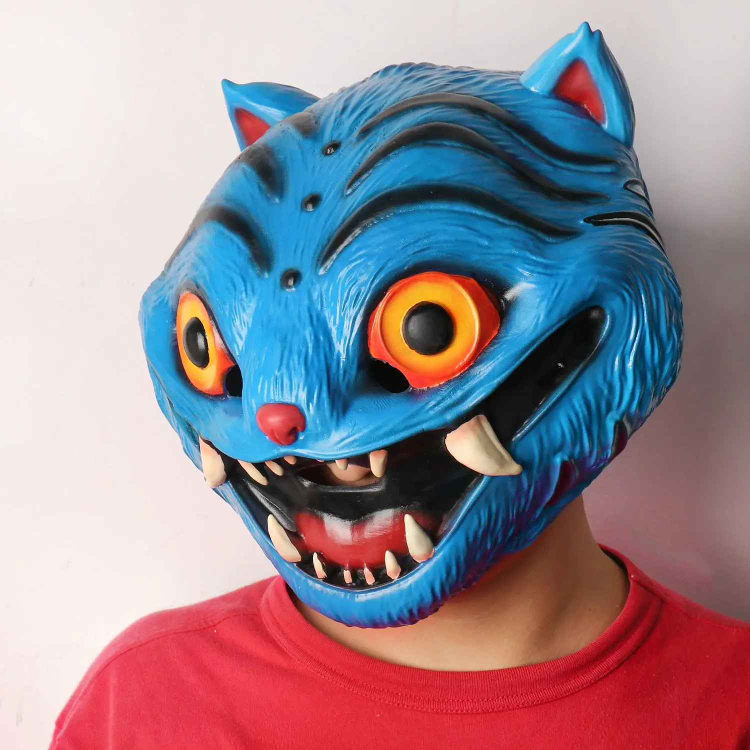 Máscara de látex de tigre azul de Anime, regalos de Halloween, accesorios de Cosplay de Terror de fantasía, máscaras divertidas para sombreros de adultos