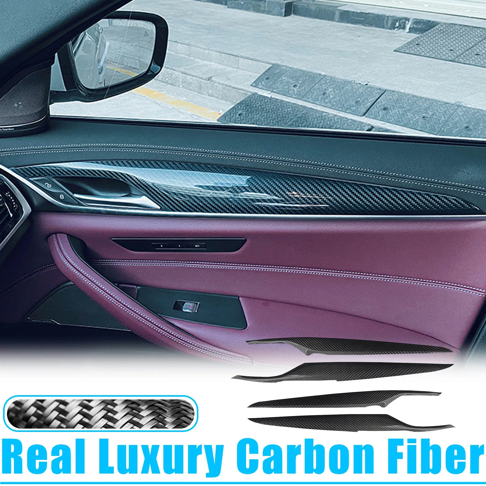 Real Carbon Fiber Car Interior Door Handle Panel Cover Trim Accessories For BMW 6 Series G32 GT 2018 -2021