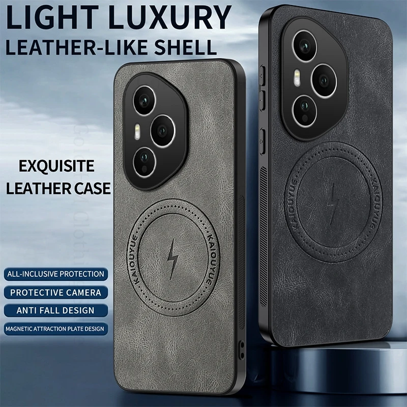 Casing Ponsel Tahan Benturan Bumper Lembut Kulit PU untuk Honor 400 Pro Penutup Belakang Magsafing Magnetik untuk Honor X8C X7C X9C X60 Pro Funda