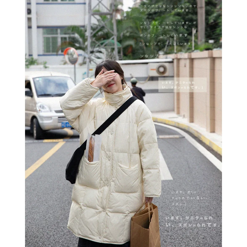 

White Womens Parka Length Jacket Solid Baggy Winter NEW Thicken Korean Fashion Casual Female Oversized Puffer Coat Black Outwear