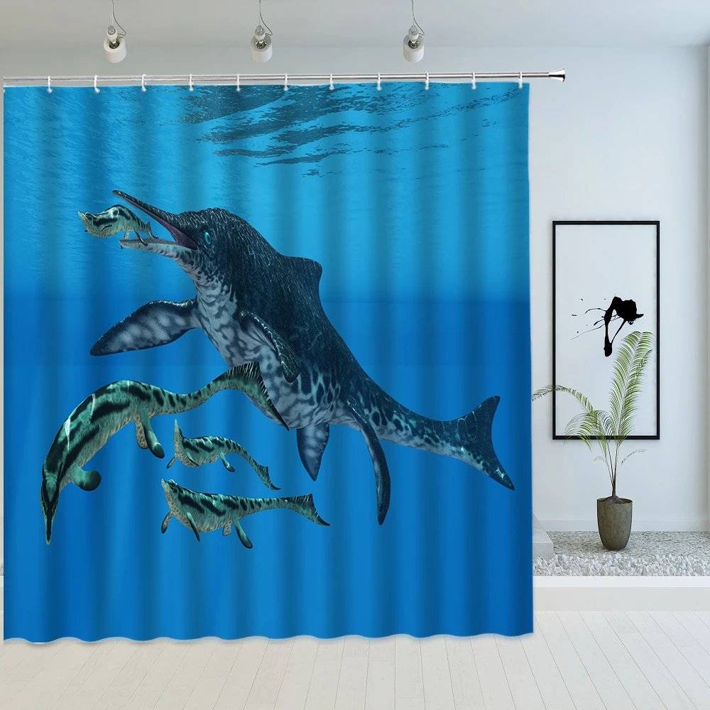 

Ocean Animal Seascape Shower Curtain Dusk Dolphin Scape Bathroom Waterproof Polyester Fabric Bath Screen Home Decor with Hooks