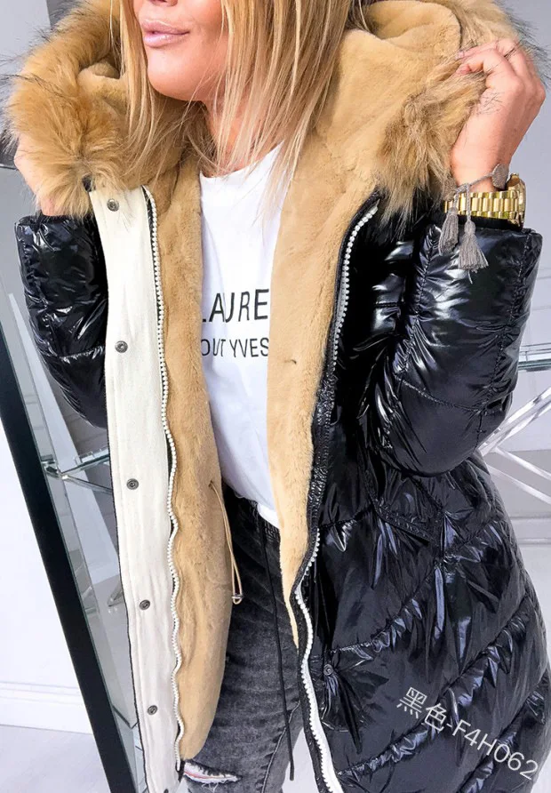 Casual Keep Warm Parkas Outwear Women Solid Color Glossy Zipper Fur Collar Overcoats Jackets Coat Outwear Parkas Coats