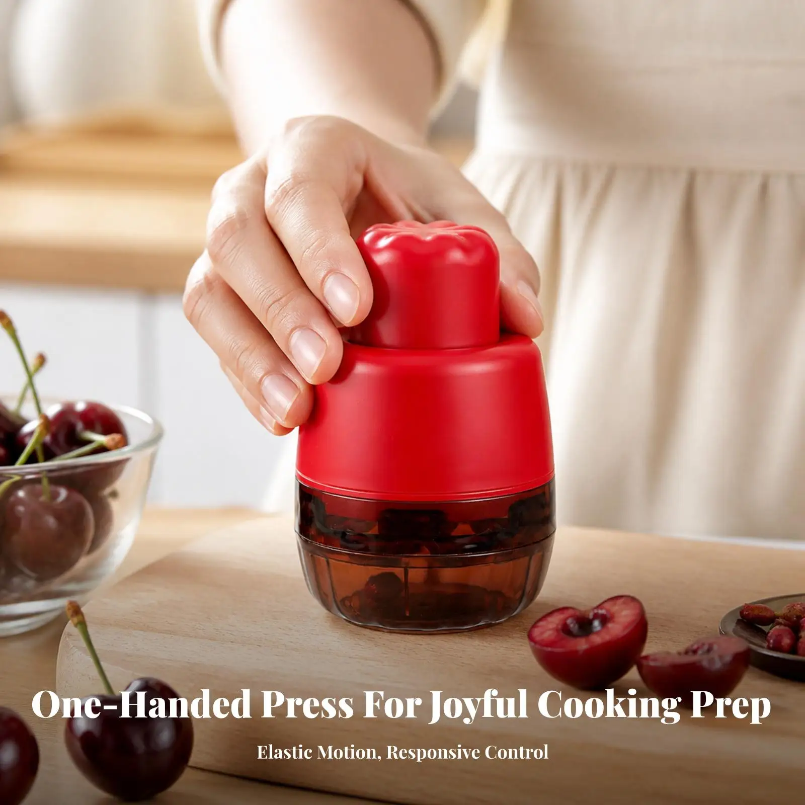 Plastic Cherry Corer with Collection Bowl for Neat Countertop Fruit Prep Handheld Pitting Kitchen Tool