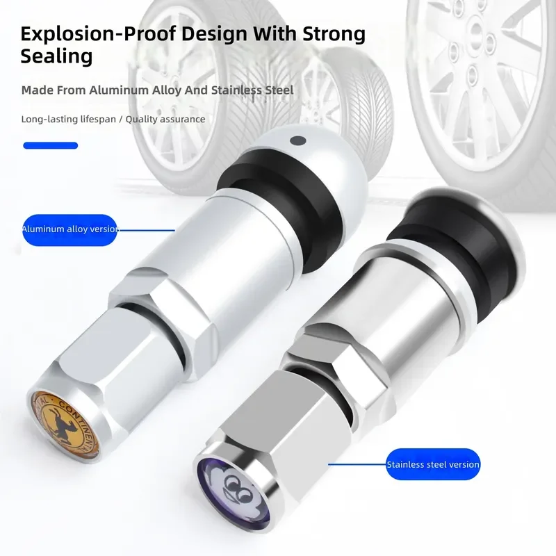 for Universal Car Tire Valve Cap Aluminum Alloy Stainless Steel Vacuum Nozzle Inflatable Tool Rubber Dust Cover Auto