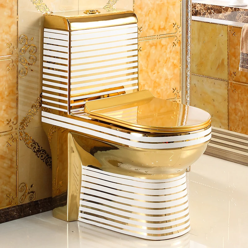 

Luxury Hotel Reveal Rich High Quality Toilet Bowl P Trap Wc White Line Ceramic Bathroom Gold Toilet