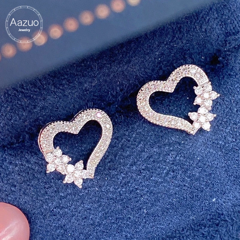 Aazuo 18K Pure White Gold Real Natrual Diamonds 0.40ct Lovely Heart Shape Stud Earring Upscale Trendy Classic Party Fine Jewelry