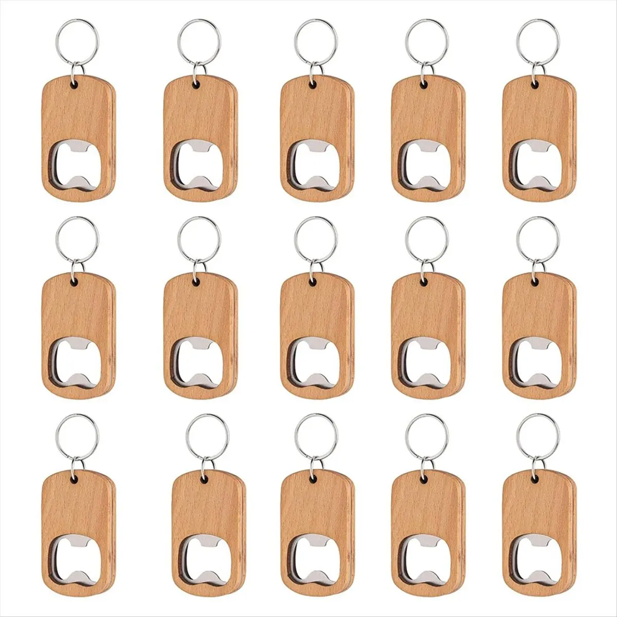 Budget-Friendly 15 Pack Bottle Opener Blank Wooden Keychain Blanks for Laser Engraving Wood Bottle Openers Bulk Key Chains Engra