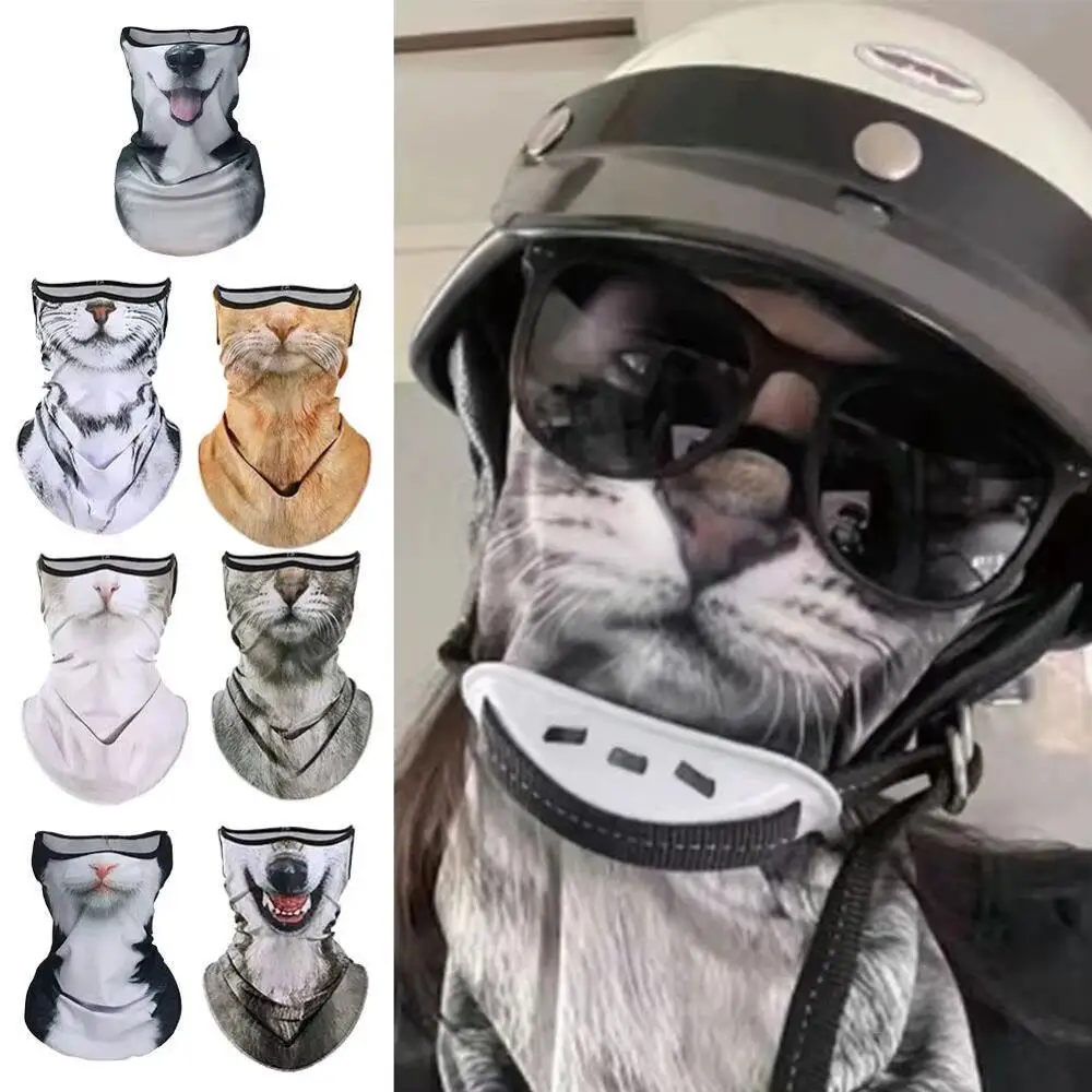Multi-pattern 3D Animal Face Neck Gaiter with Ear Hooks, Windproof Cycling Outdoor Face Mask, Cat/Dog Print