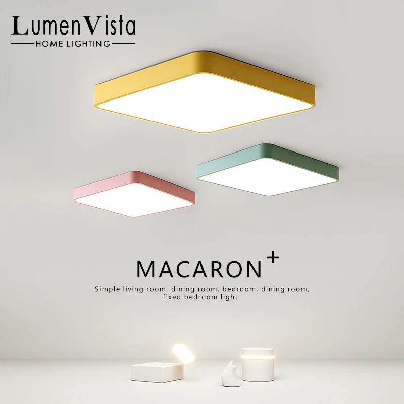 

LED Nordic Square Ceiling Light Macaron color Ceiling Lamp Modern living room Bedroom Children's Room Ironwork Home lighting