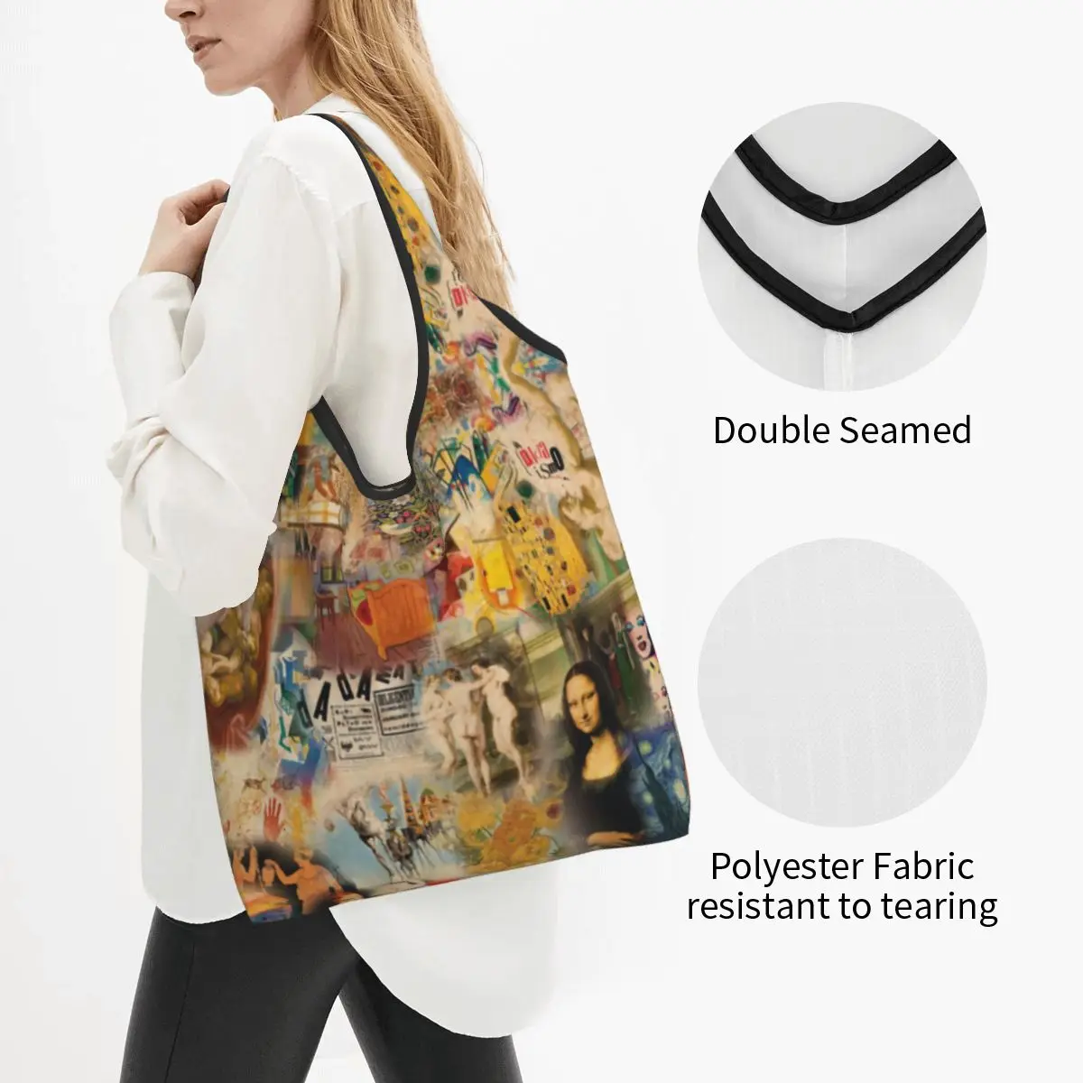 Reusable Van Gogh History Of Art Shopping Bag Women Tote Bag Portable Da Vinci Mona Lisa Picasso Painting Grocery Shopper Bags