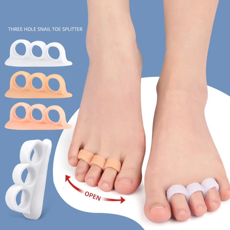 

1Pair Silicone Foot Finger Separator With 3 Holes Overlapping Toe Straightener Daily Bunion Corrector Pedicure Care Tool