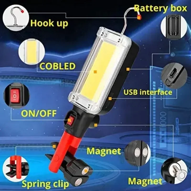 AliExpress Collection 1pcs USB Rechargeable COB Work Light Portable LED Flashlight 18650 Adjustable 2Mode Waterproof Magnet