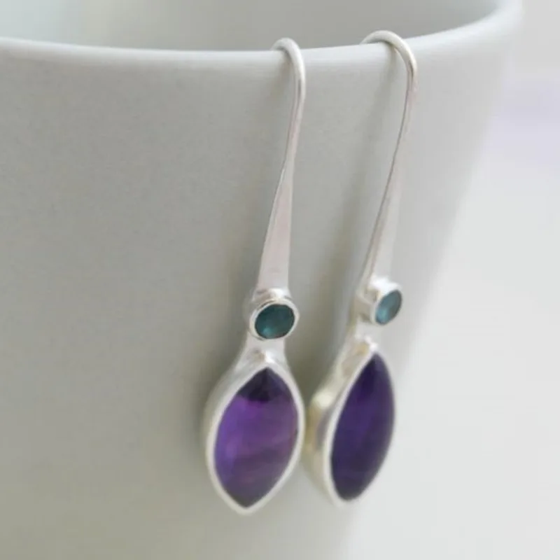 Fashion Inlaid Purple Zircon Earrings Exquisite Silver Color Metal Long Dangle Earrings for Women Jewelry Accessories