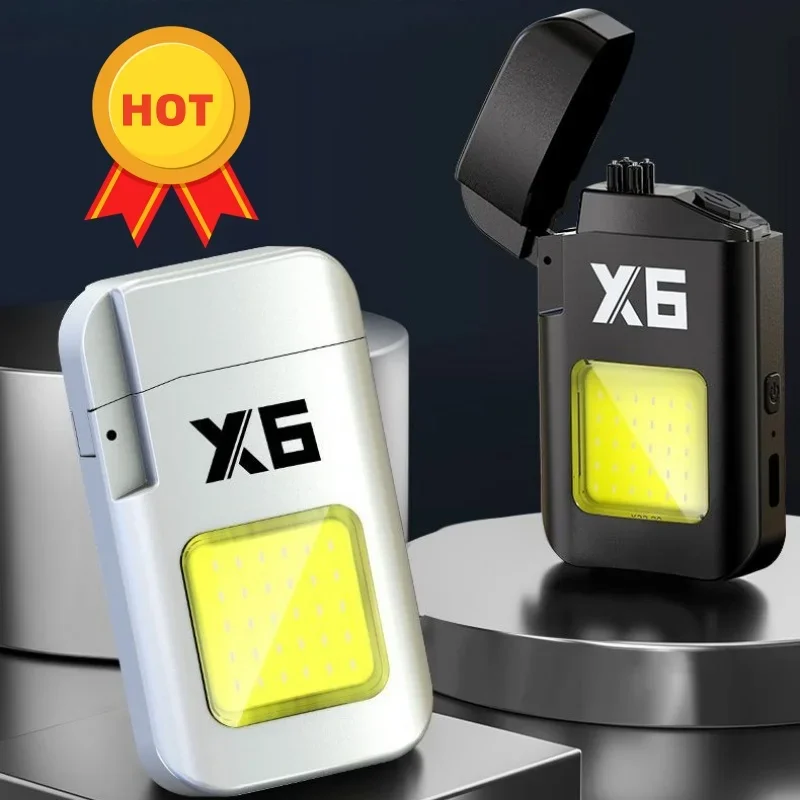 Waterproof Double Arc Lighter USB Rechargeable Windproof Plasma Lighter Outdoor Camping Flameless Work Light Smoking Accessories