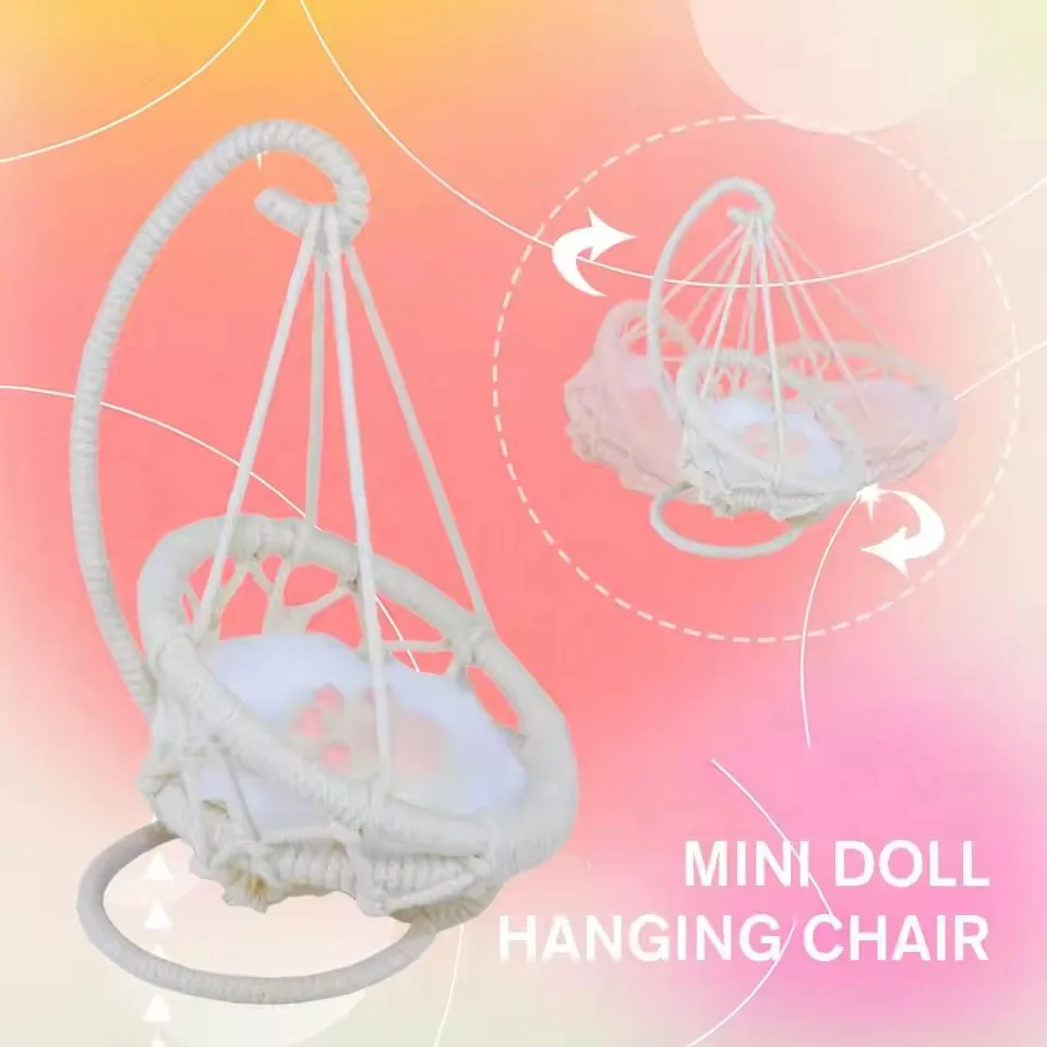 

For Labubu Doll'S Hanging Mini Chair Hand-woven Plastic Hanging Basket Swing For Enameling Plush Toy Room Decoration For Child