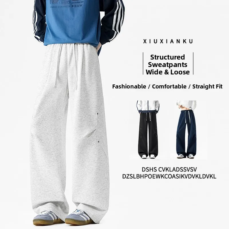 

American Sle Loose Straight Leg ey Sweatpants Men's Autumn Winter Faion Brand Wide Leg Sport Casual Long Trousers