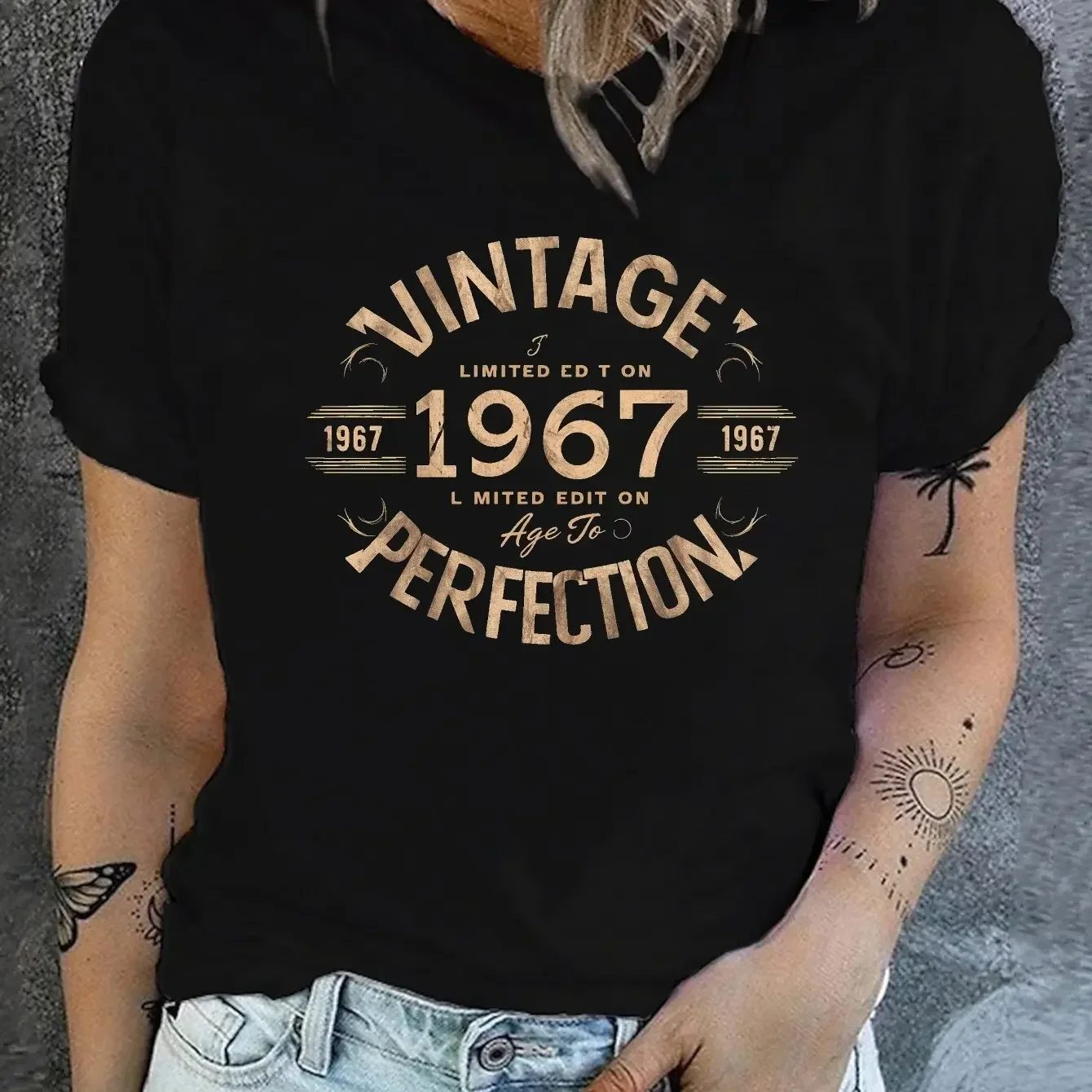 Vintage 1967 Print T shirt Short Sleeve Crew Neck Leisure T shirt for Spring  Summer Women's Clothing