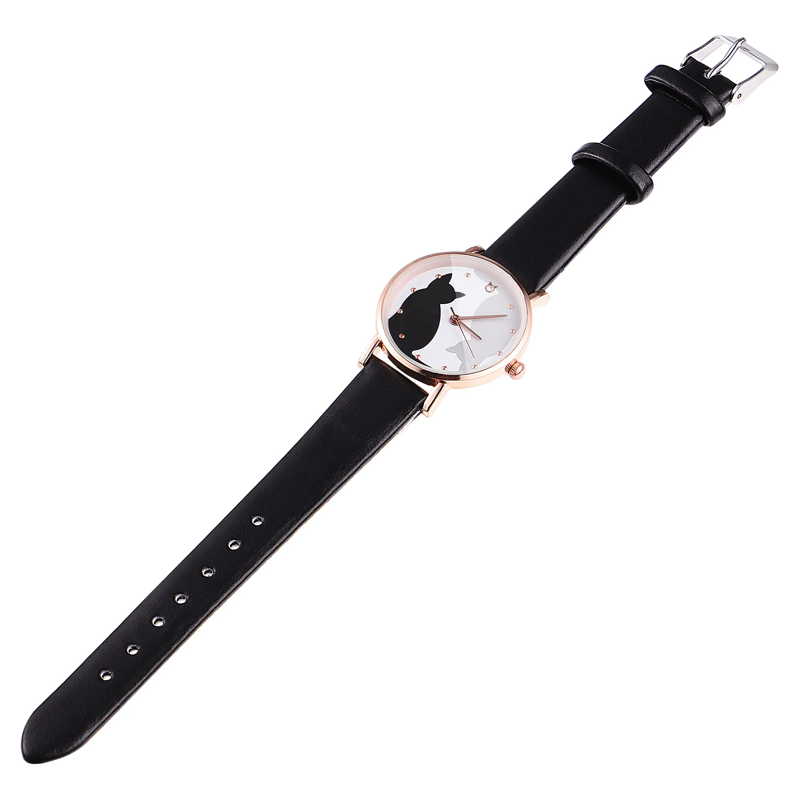 漫画猫腕時計 フェイクストラップ 亜鉛合金文字盤 クォーツ時計 読みやすい 防水時計