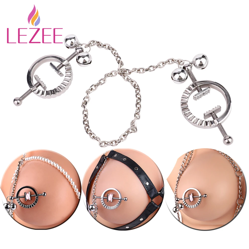 

LEZEE Adjustable Metal Nipple Clamps Chain Beads Breast Flirting Teasing NIpples Stimulator Milk Clips BDSM Sex Toys For Couple