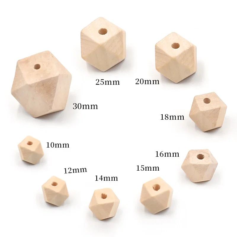 Unfinished Geometric Spacer Wooden Beads 10-30mm Natural Faceted Loose Wood Bead For Jewelry Making Handmake DIY Accessories