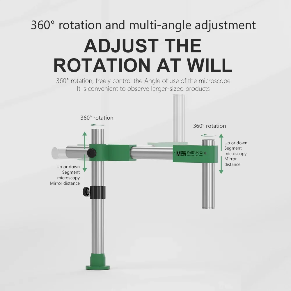 MaAnt JX-03 Microscopio Brazo oscilante mecánico Ajuste multiángulo ajustable 360 °   Brazo robótico oscilante de metal giratorio