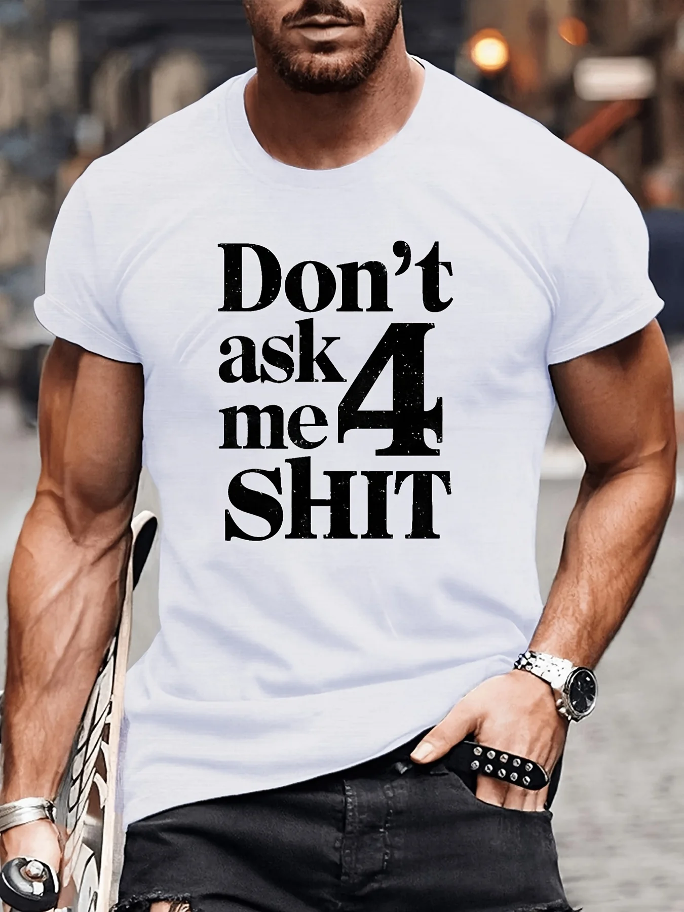 تي شيرت رجالي مقاس كبير بنمط "Don't Ask Me 4 Farts" - كاجوال بأكمام قصيرة، مريح ومسامي، أبيض مع أسود