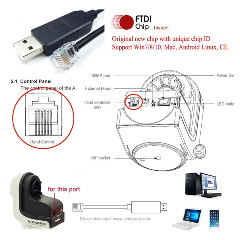 

2X USB To Rj11 Rj12 6P4C Adapter Serial Control Cable EQMOD For Az-Gti Mount Pc Connect For Hand Control Cable,1.8M