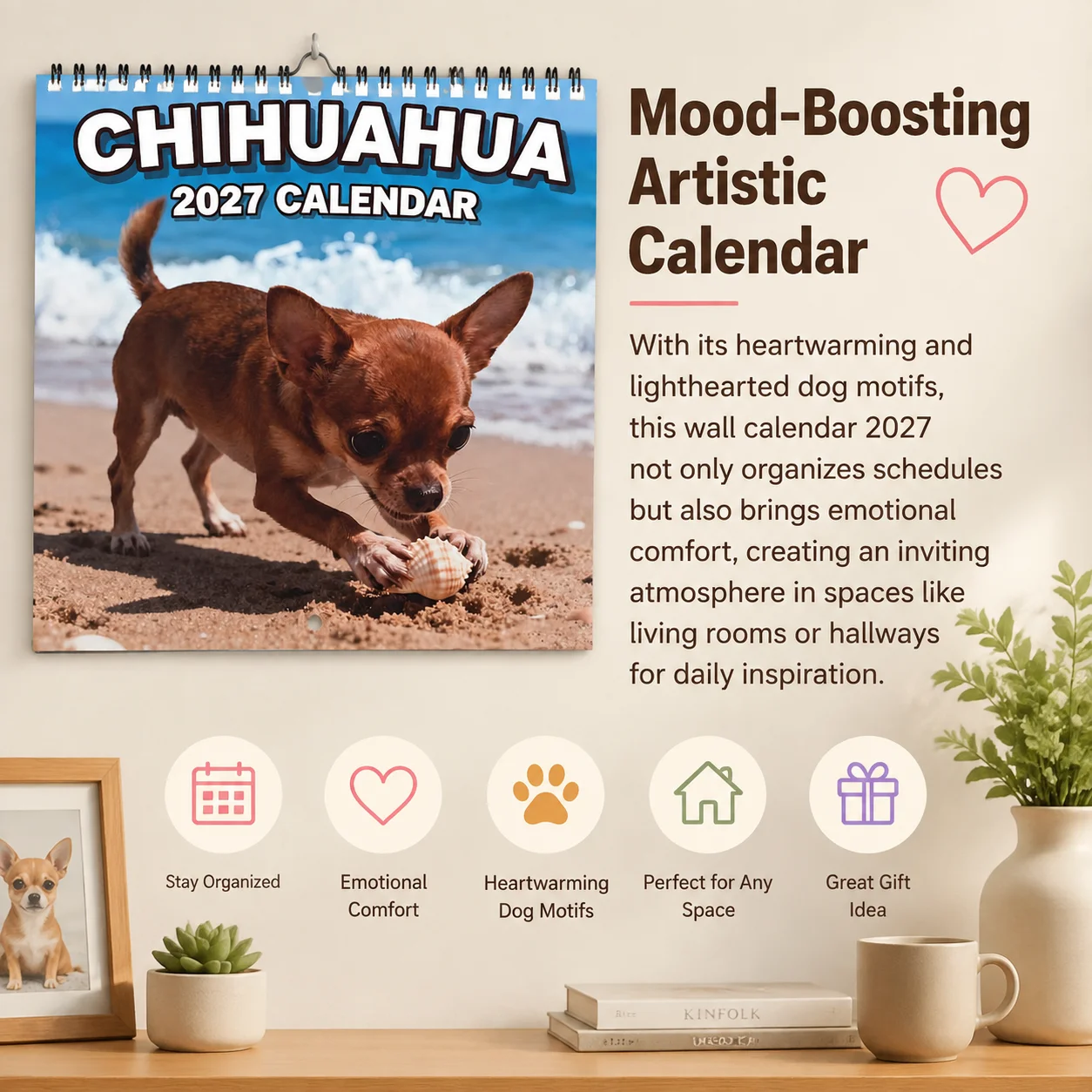 2027 Long Wool Sheep Dog Group Wall Calendar Plan This Long Wool Sheep Dog Beach Scene 12 Months Grid Layout with Monthly Photos